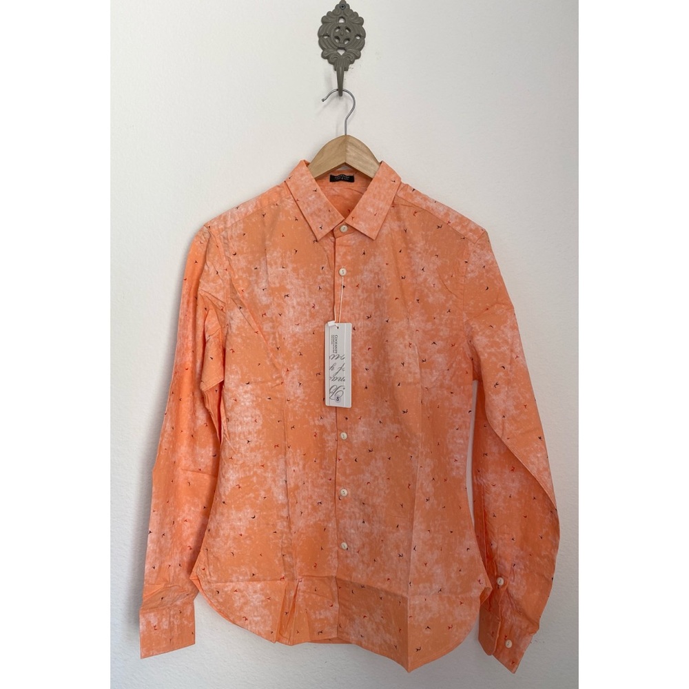 Coofandy Fresh Designer • Orange Casual Print Buttoned Down Longsleeve Shirt